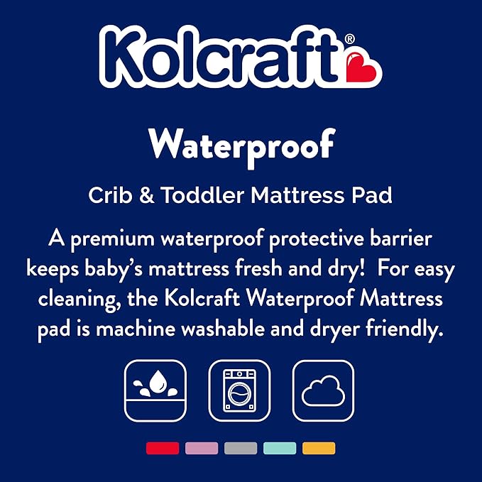 Kolcraft Fitted Waterproof Toddler Bed and and Baby Crib Mattress Pad Cover Protector, Noiseless, Machine Washable and Dryer Friendly, 52" x 28" - White (Pack of 2)