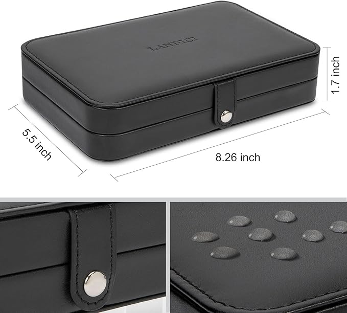 LANDICI Small Jewelry Box for Women Girls, PU Leather Travel Jewelry Case, Portable Jewelry Organizer Storage Holder Display for Ring Earrings Necklace Bracelet Bangle Men Kids Gift, Black - Image 6