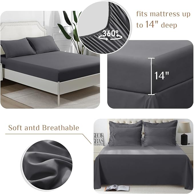 JOLLYVOGUE King Comforter Set, Ultra-Soft Bed in a Bag King Size 7 Pieces, Oeko-TEX Certified Bedding Set with Down Alternative Comforter, Sheets, Pillowcases & Shams, Dark Grey