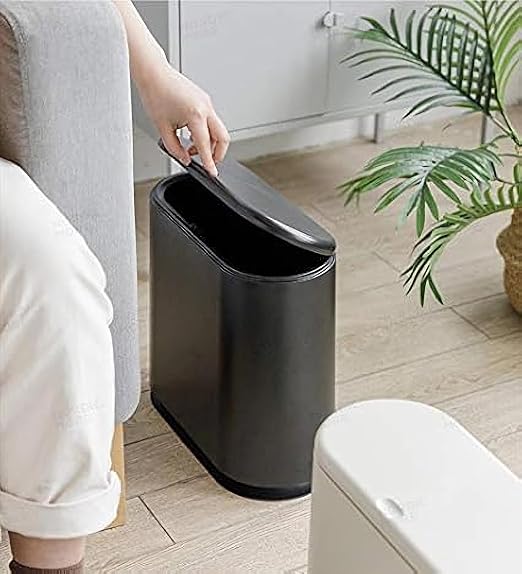 Sooyee 10 Liter Rectangular Plastic Trash Can Wastebasket with Press Type Lid,2.4 Gallon Garbage Container Bin for Bathroom,Powder Room,Bedroom,Kitchen,Craft Room,Office (Black) - Image 6