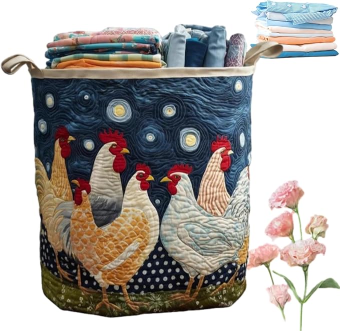 Quilted Laundry Basket with Handles, Boho Floral Fabric Storage Hamper, Large Soft Quilted Laundry Basket for Nursery, Bedroom, Laundry Room,Clothes & Toys (O, S) by qusanii