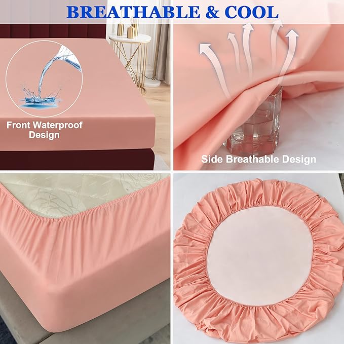 Sundari Mattress Protector,Waterproof Mattress Cover Queen,18" Deep Pocket Mattress Protector,Fitted Sheet Style with Elastic Rubber Band,Washable and Easy Care-Light Pink,Queen