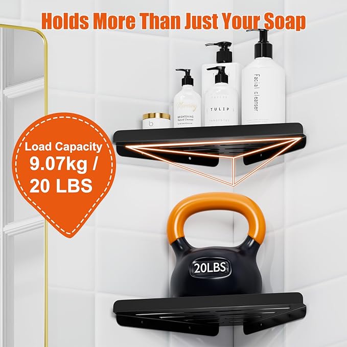 Fikoksol Shower Caddy, 4 Pack Bathroom Corner Shelf, Triangle Shelf Storage for Bathroom Shower, Black Metal Shower Shelf & Rustproof Wall Mounted Adheisve Shower Organizer Accessories and Essentials - Image 3