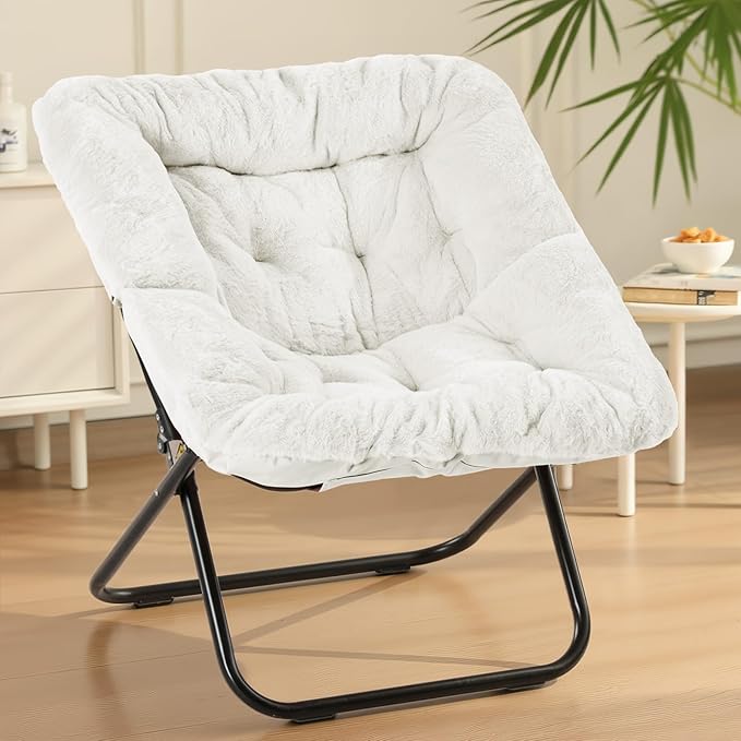 Sweetcrispy Comfy Chair for Adults, Foldable Living Room Chair, Soft Faux Fur Lounge for Bedroom Dorm Rooms, Comfortable Reading Chair for Teens, X-Large