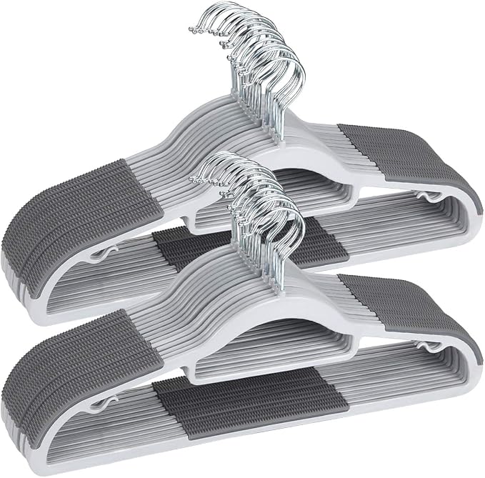 Plastic Hangers 50 Pack Heavy Duty Dry Wet Clothes Hangers with Non-Slip Pads Space Saving 0.2" Thickness Super Lightweight Organizer by TIMMY