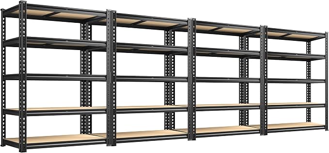 REIBII 2400LBS Storage Shelves 5 Tier Garage Shelving Heavy Duty Adjustable Garage Shelves, Utility Rack Shelf, Shelving Units for Storage Warehouse Pantry Closet, 35.5" W x 11.9" D x 72" H, 4 Pack by REIBII