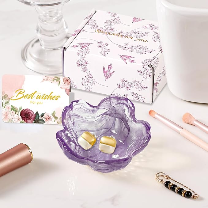 Flower Jewelry Dish Ring Holder Jewelry Tray Cute Vanity Organizer Room Decor Aesthetic Nightstand Bathroom Bedroom Decor Trinket Dish Small Valentine's Friendship Christmas Birthday Gifts for Women - Image 2