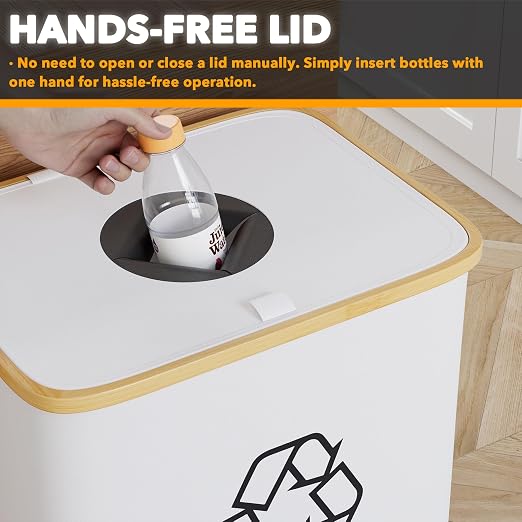 SpaceAid Recycling Bin for Kitchen 26 Gallon, 100L Recycle Bin with Lid and 2 Reusable Inner Bags, for Bottle Can Glass Plastic Stickers, White - Image 5