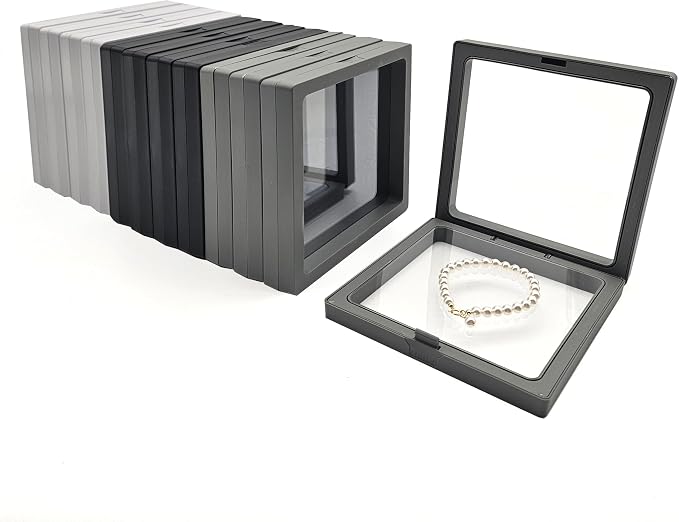 12PCS 3D Floating Frame Display Stand, Jewelry Box, Gift Box, Ornament Organizer, Small Travel Jewelry Box, PE Film Anti-Oxidation, Suspended Display Box Stackable (4.33 * 4.33, Type 1) - Image 4
