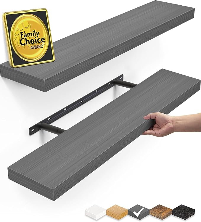 BAYKA Floating Shelves Grey, 22.5 inch Rustic Wood Wall Mounted Shelves for Bathroom, Bedroom, Living Room, Kitchen, Hanging Shelf for Books/Storage/Decor (Gray,Set of 2) by Bayka