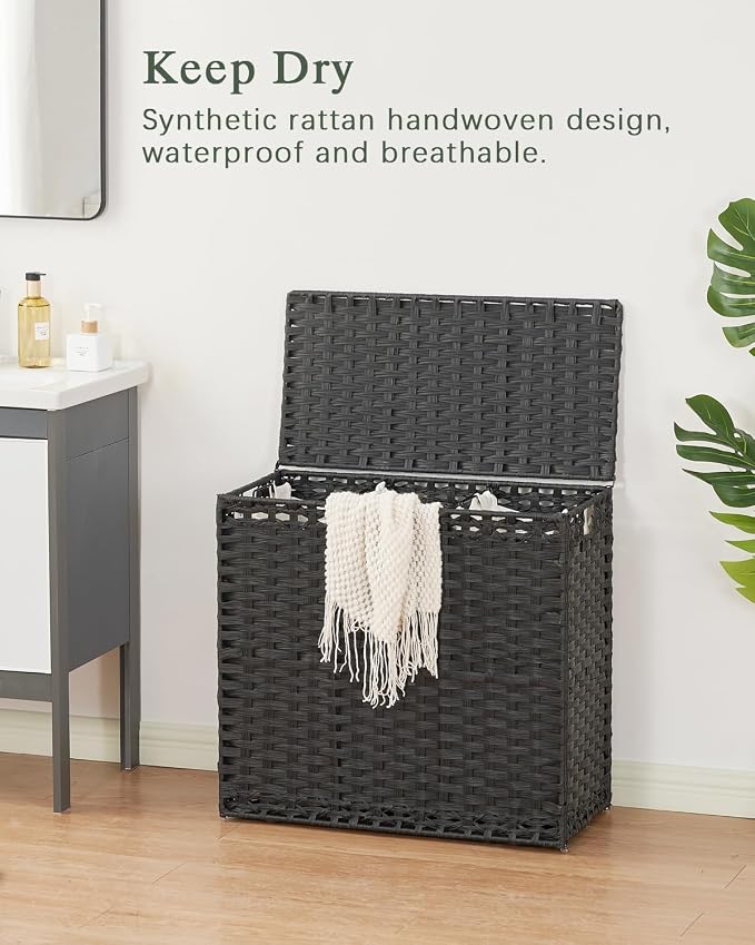 SETVSON Laundry Hamper with Lid Laundry Basket 132 L (35 Gal) Wicker Clothes Hamper, Handwoven Rattan Hamper with Handles and 4 Removable Liner Bags, 6 Mesh Bags for Laundry Bedroom Black - Image 2