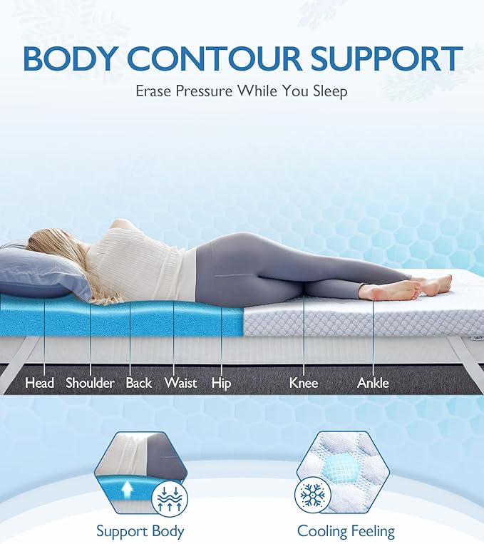SINWEEK 2 Inch Twin Cooling Memory Foam Mattress Topper for Pressure Relief, Thick Bed Mattress Pad with Cooling Soft Cover and Adjustable Straps, CertiPUR-US Certified