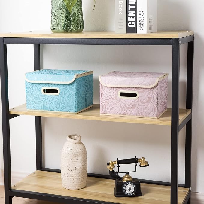 PRANDOM Collapsible Storage Boxes with Lids Fabric Decorative Storage Bins Cubes Organizer Containers Baskets with Cover Handles Divider for Bedroom Closet Living Room 9.8x7.9x6.7 Inch 3 Pack - Image 4