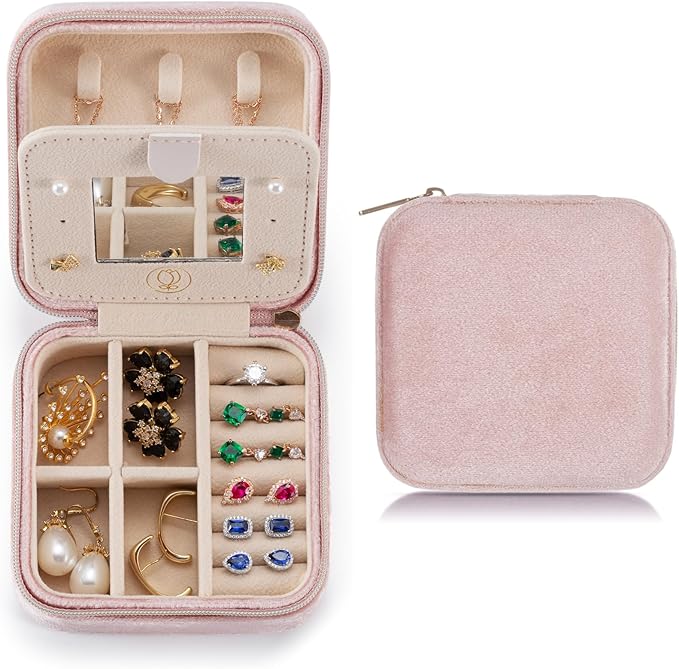 TRODANCE Plush Velvet Travel Jewelry Case Organizer, Small Travel Jewelry Box,Portable Jewelry Box Travel Mini Organizer Portable Display Storage Box For Rings Earrings Necklaces (Pink) by TRODANCE