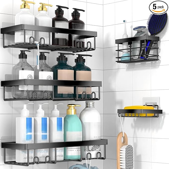 Moforoco Adhesive Shower Caddy Organizer Shelves Rack - 5 Pack Corner Bathroom Storage Organization, Home & Kitchen Decor Inside RV Accessories, Hanging First Apartment Household Camper Essentials by MOFOROCO