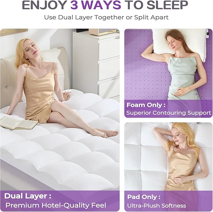 SINWEEK Dual Layer 5 Inch Memory Foam Mattress Topper Twin XL Size for Dorm Room, 3 Inch Gel Memory Foam Plus 2 Inch 1450 GSM Pillow Top Mattress Pad Cover, College Dorm Essentials, White