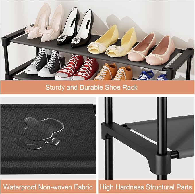 32.3" Widening Design Shoe Rack for Closet 16 Pairs Small Spaces Non-Woven 3 Tier Shoe Organizer Stackable Metal Shoe Shelf for Entryway, Bedroom - Image 4