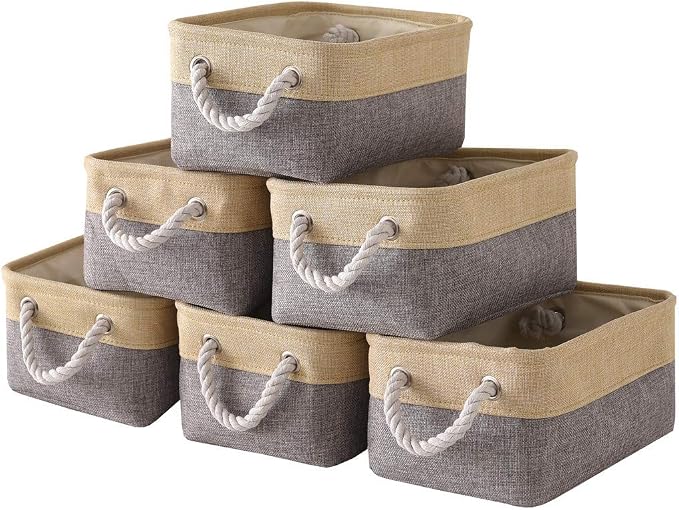TheWarmHome Storage Baskets for Organizing - 11.8x7.8x5.2 inch Small 6 Pack Storage Bins for Shelve, Farbic Storage cubes Organizer for Baby Toys Nursery (Gold & Grey) by TheWarmHome