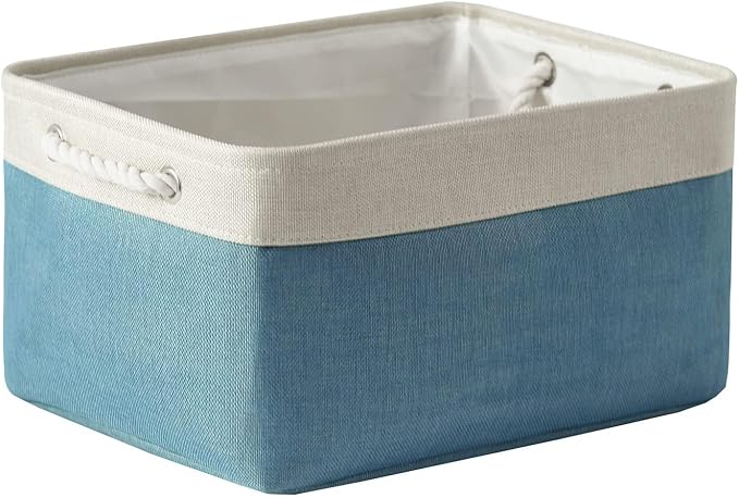 TheWarmHome Fabric Storage Bin with Handles,Storage Basket for Home Storage and Organization, Shelf Basket with Cover for Living Room Bedroom Closet（White & Green Large,15.7L*11.8W*8.3H by TheWarmHome