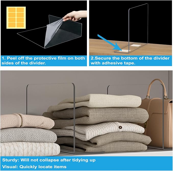 OKPOW Shelf Dividers Closet Organizer - 7.5" Tall X 11.8" Deep Acrylic Clear Sturdy Separate for Clothes Purse - Adjustable Space Saver Easy Install for Home Organization Enthusiasts 12 Pack - Image 4