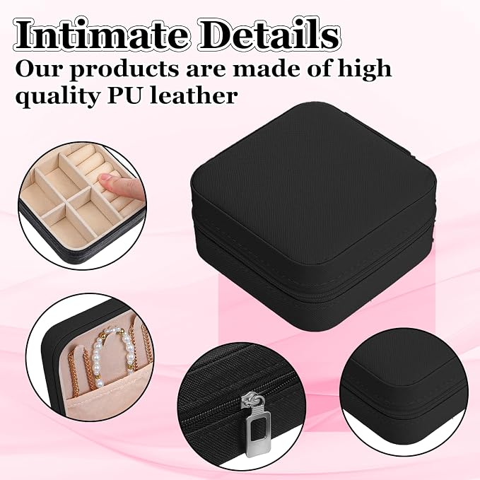 12pcs Mini Travel Jewelry Case,Black Bridesmaids Proposal Small Jewelry Box Mini Jewelry Organizer,Small PU Leather Portable Storage Box for Rings,Earrings,Necklaces,Pendants,Bracelets - Image 3