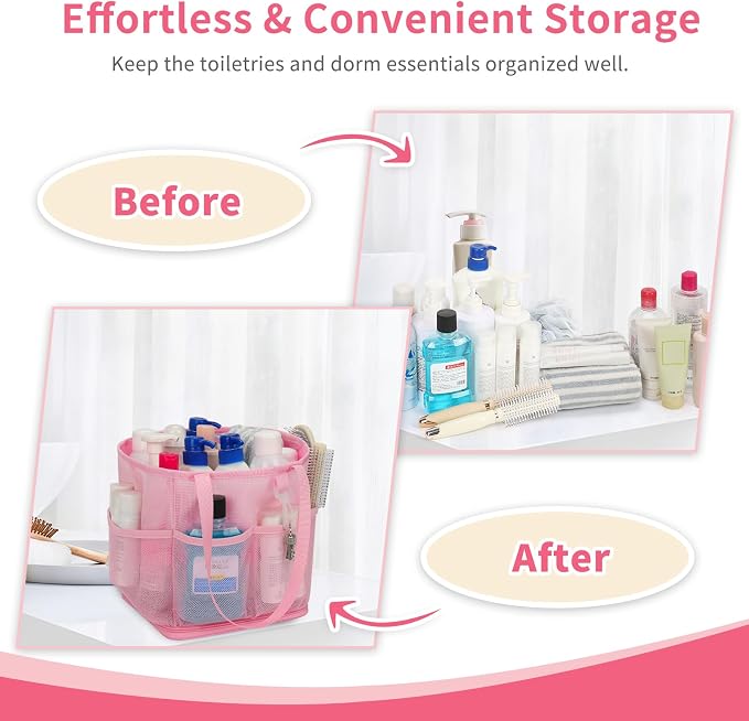 Shower Caddy Portable for College Dorm Room Essentials, Hanging Shower Caddy with Hook and Drawstring, Quick Dry Mesh Shower Bag with 6 Pockets for Bathroom, Swimming, Gym, Camping, Beach, Travel - Image 7