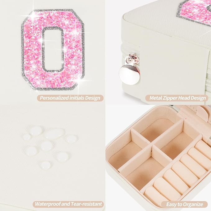 Uygafly Personalized Jewelry Case for Women Girls - Fashion Mini Jewelry Boxes - Trendy Travel Jewelry Organizer with Initials Letter - Teen Gifts | Cream,O - Image 4