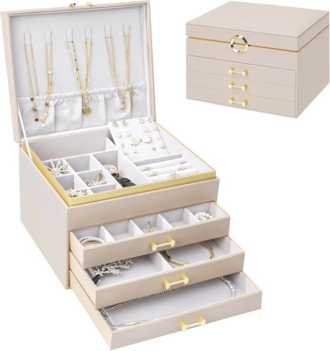 Jewelry Box Organizer for Women Girls, 4-Layer Large Jewelry boxes with 3 Drawers Jewelry Storage Case for Earrings Bracelets Necklaces by HOME