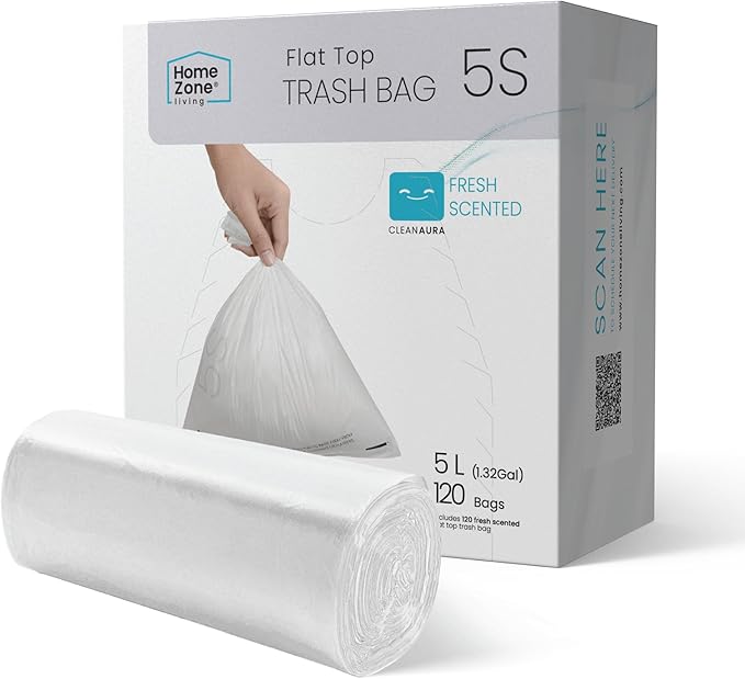 Home Zone Living 1.3 Gallon Trash Bags with Fresh Scent, Heavy Duty Custom Fit Design for 5 Liter Wastebasket Liners, Code 5S, 120-Count by HomeZoneLiving