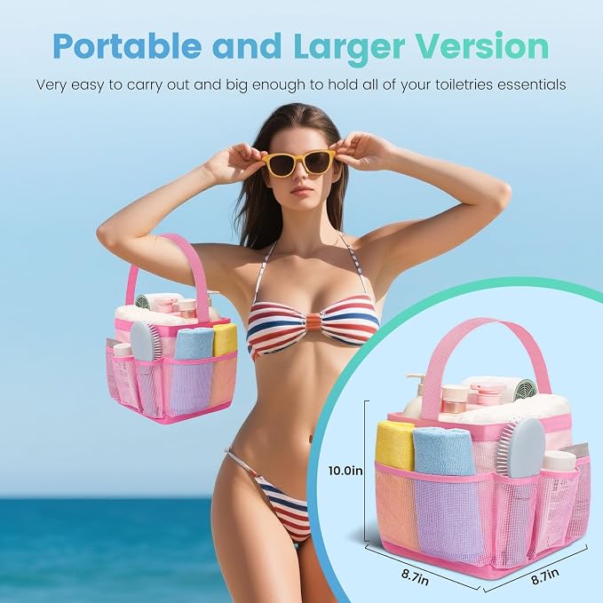 Shower Caddy Portable for College Dorm Room Essentials for Girls with 9 Pockets,Large-Capacity Shower Basket,Quick Dry Toiletry Tote Bag,Outdoor Gym,Travel,Swim,Beach Camping Essentials-Black and Pink - Image 5