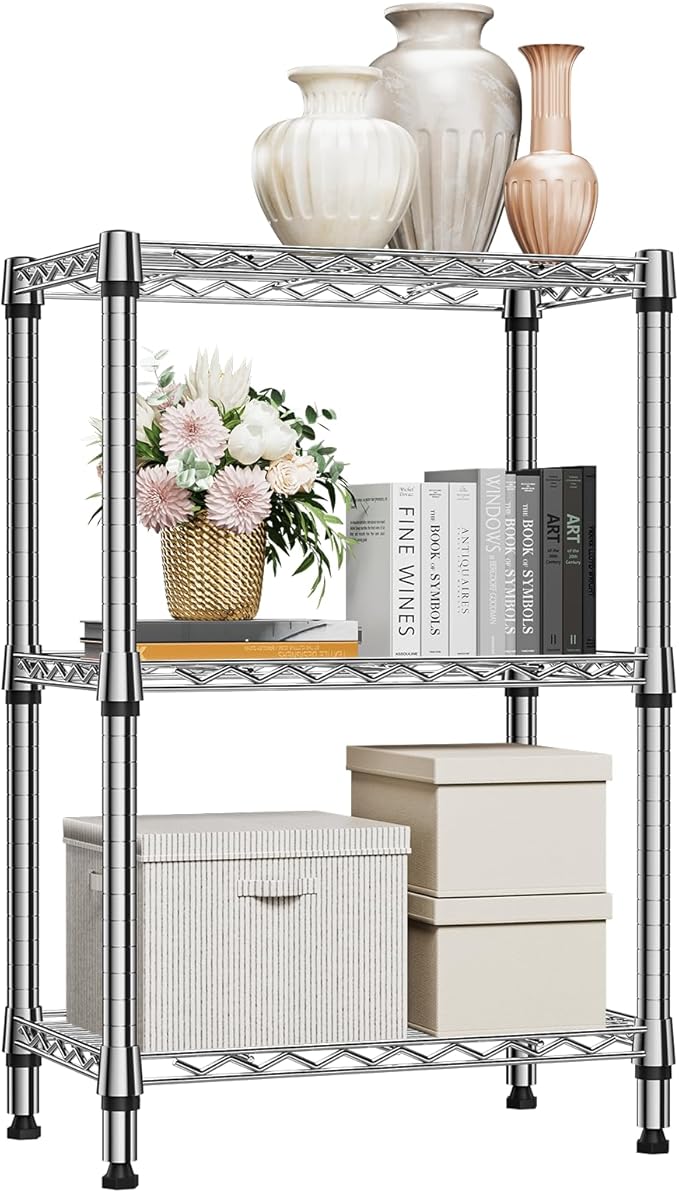 M MZG 750 lbs 3 Tier Shelf Metal Storage Shelves Shelving Wire Rack Heavy Duty Closet Organizers for Garage Kitchen Bathroom Laundry Chrome 13.8" D x 23.6" W x 35.5" H by MEIGAOPLASTICANDMETALHKCOLIMITED
