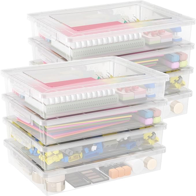 Lifewit 8 Pack Plastic Multi-Purpose Storage Box with Latching Lids, Clear A4 Paper Storage, Classroom Organization, Storage Containers for Board Game, Craft, Document, Magazine, Art Supplies by Lifewit