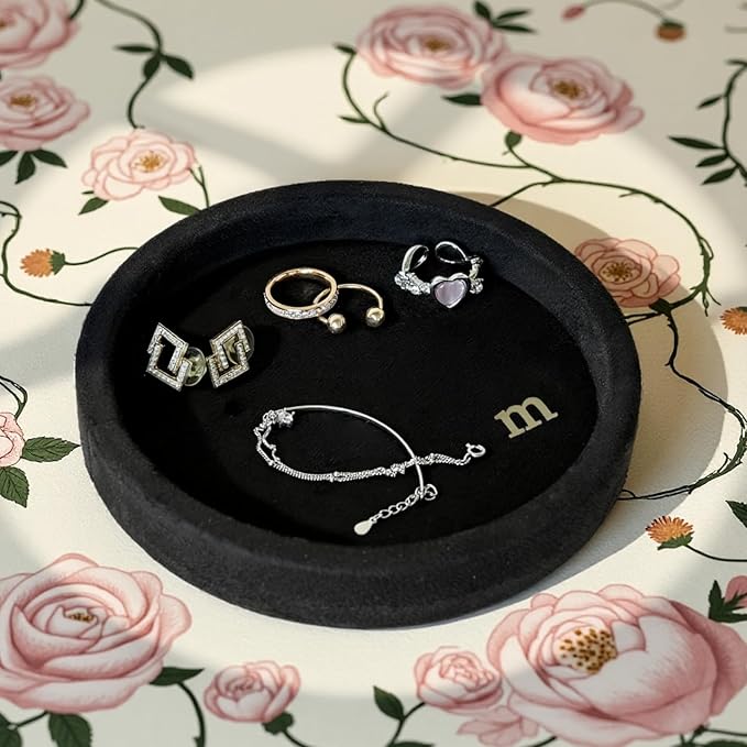 COLLECTIVE HOME - Velvet Jewelry Tray, 6" Monogrammed Jewelry Dish, Smooth Velour Display Dish for Rings, Earrings, Necklaces, Makeup, Personalized Gifts for Women (Black-m) by COLLECTIVEHOME