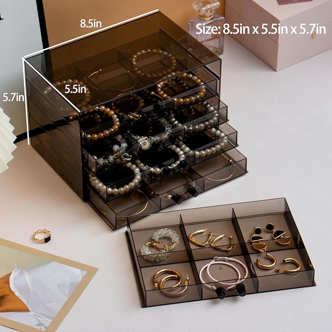 SPAKOWN Earring Organizer, Acrylic Earring Box Large 30 Compartments Jewelry Holder Organizer with 5 Drawers Stackable Earring Bracelet Storage Case Jewelry Boxes for Women (Black) - Image 3
