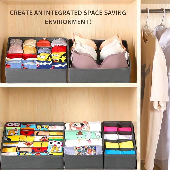 Lourome Underwear Organizer, 5 Set Foldable Fabric Underwear Drawer Organizer and Sock Organizer, Drawer Organizers for Clothing, Storage Bins for Underwear, Sock, Bra and Tie - Image 7