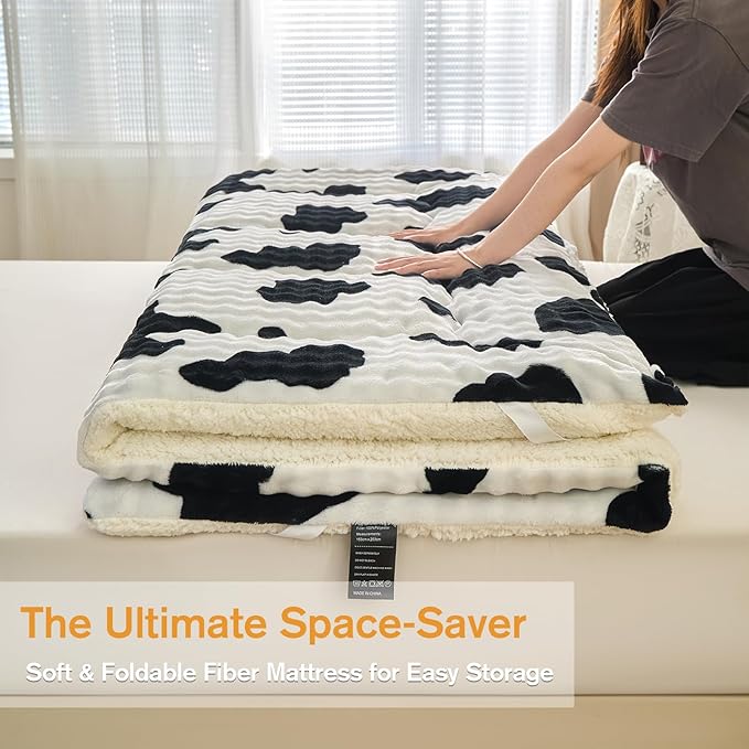 King Mattress Pad 78 x 80 inches, King Size Mattress Cover Warm Thicken Velvet Breathable and Comfortable with 4 Elastic Band, Deep Pocket Stretchable up to 15 inches Washable, Cow Pattern