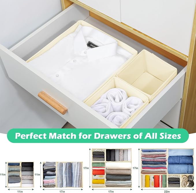Drawer Clothing Organizer 16-Pack, Beige 3-Size Underwear Drawer Dividers, Fabric Folding Wardrobe Organizer for Baby Clothes, Bras, Underwear, Panties, Belts, Socks, Ties, etc. - Image 5