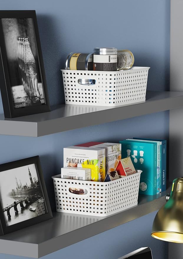 WYT 12-Pack Plastic Small Shelf Storage Weave Baskets for Organizing, White - Image 6