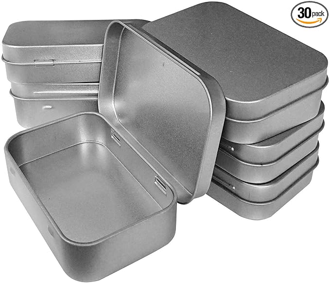 Hulless 30 Pcs Metal Hinged Tin Box Container Mini Portable Small Storage Container Kit with Lid for Home Storage 3.7x2.3x0.8 inch. by Hulless