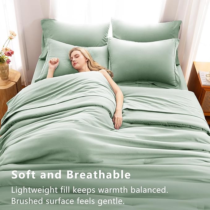 CozyLux California King Comforter Set Sage Green, 7 Pieces Cal King Bed in a Bag Bed Comforter Set with Sheets, Luxury Soft Bedding Sets with Down Alternative Comforter, Sheets, Pillowcases & Shams