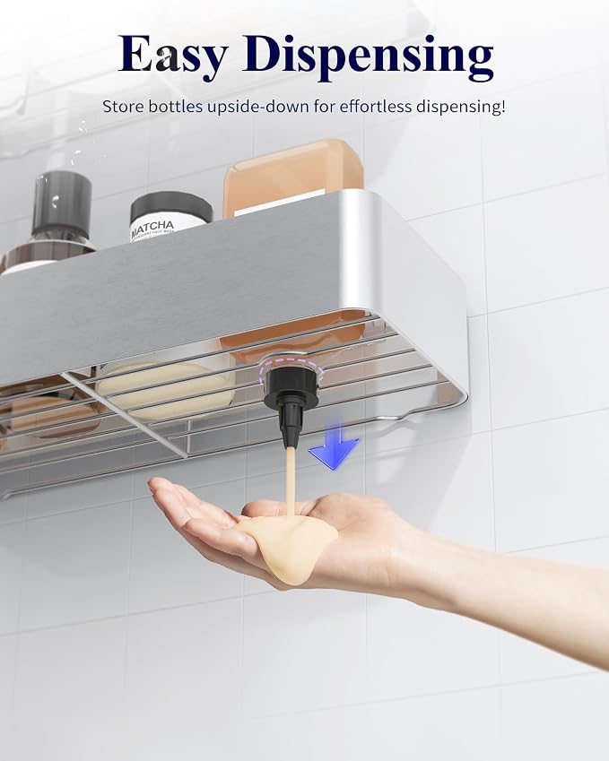 Kitsure Shower Caddy - 2 Pack Adhesive Shower Organizer, Rustproof Metal Shelves, No-Drill Bathroom Organizers and Storage, Silver Grey, Large - Image 6