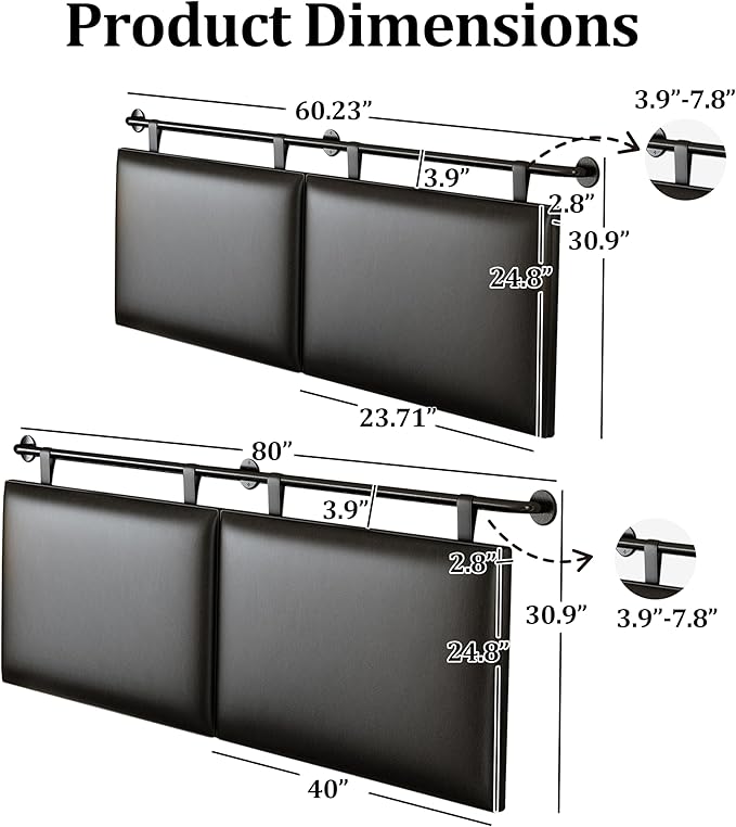 BSHOMGI King Size Headboard Wall Mount Headboard, PU Leather Head Board Only Black Hanging Head Boards, Industrial Pipe Modern Bed Backboard for Bedroom (Black, King)