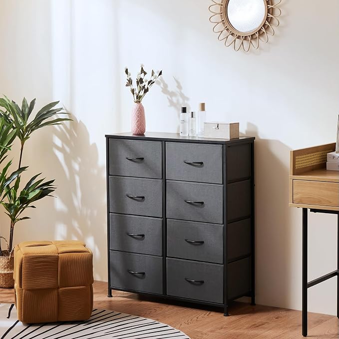 OLIXIS 8 Drawer Storage Dresser with Wood Top - Wide Fabric Chest Organizer for Bedroom, Closet, Living Room,Tower Cabinet, TV Stand, Hallway Entryway Furniture,Grey - Image 2