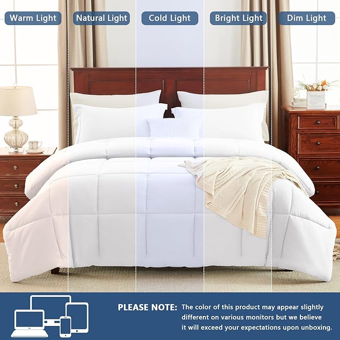 CozyLux Oversized King Comforter Set, 3 Pieces White 120x98 Box Stitched Design Soft Bedding Set, All Season Lightweight Breathable Bed Set with 1 Down Alternative Comforter and 2 Pillow Shams