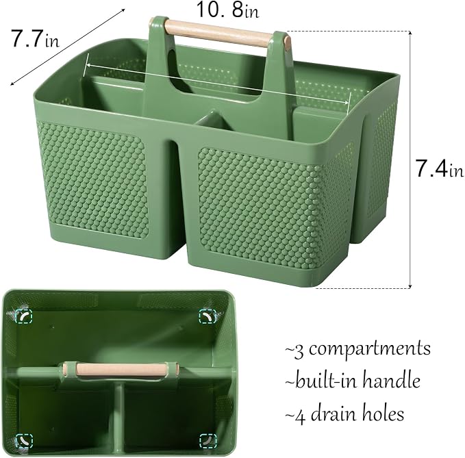 rejomiik Portable Shower Caddy Basket Plastic Cleaning Caddy Organizer Storage Tote with Handle for Bathroom, College, Dorm Room Essentials, Green - Image 3