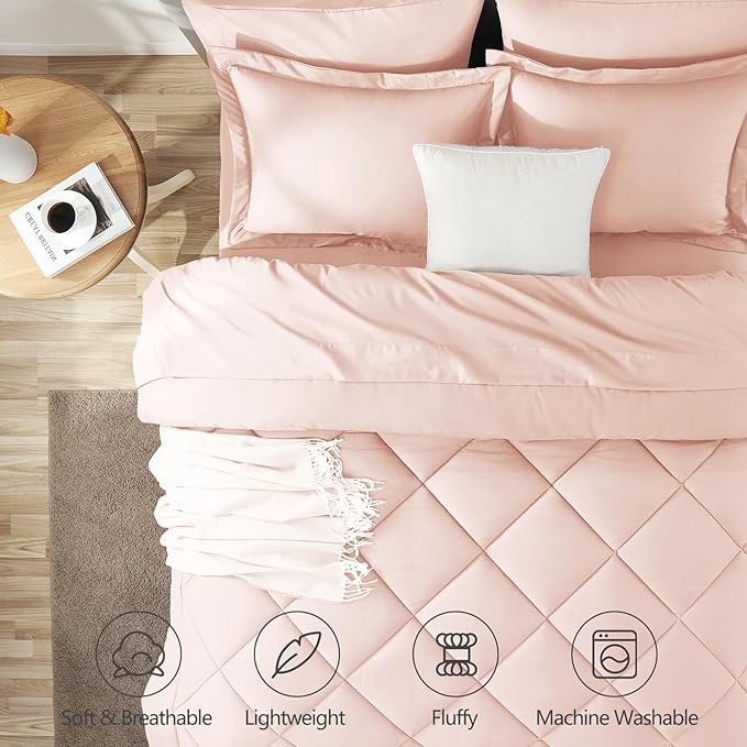 CozyLux King Size Comforter Set Blush Pink - 7 Pieces Bed in a Bag King, Luxury Soft Bed Set for All Seasons, Bedding Set with Down Alternative Comforter, Sheets, Pillowcases & Shams