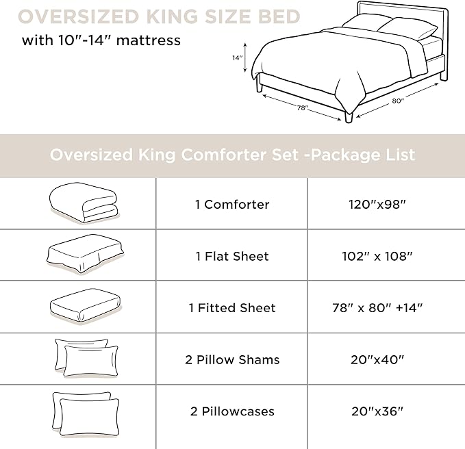 Andency Beige Oversized King Comforter Set - 7 Pieces Cream Bed in a Bag Oversize Bedding Comforter Sets, Summer Solid Soft Lightweight Comforter with Fitted Sheets, Flat Sheets, Pillowcases & Shams