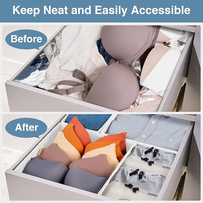 Criusia Drawer Organizer Clothes, 8 Pack Underwear Drawer Organizer, Foldable Closet Organizers and Storage Dresser Drawer Dividers for Clothes, Socks, Scarves, Ties (White) - Image 3