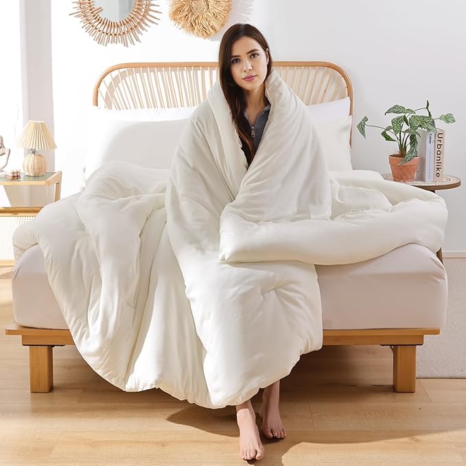 ROSGONIA Alaskan King Comforter 136x120, Ivory, 1 Extra Large King Size Comforter Oversized & 2 Pillowcases, Lightweight Warm Bedding Set Quilt