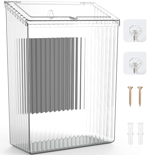 Sealegend Magnetic Slim Trash Can Wastebasket with Lid, Lint Bin, Storage Bins Perfect for Kitchen, Fridge, Cabinet, Bathroom, Laundry Room Organization, Clear by Sealegend